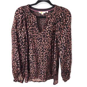 Boden Women's Black Long Sleeve With Bronze Metallic Dots Size 2